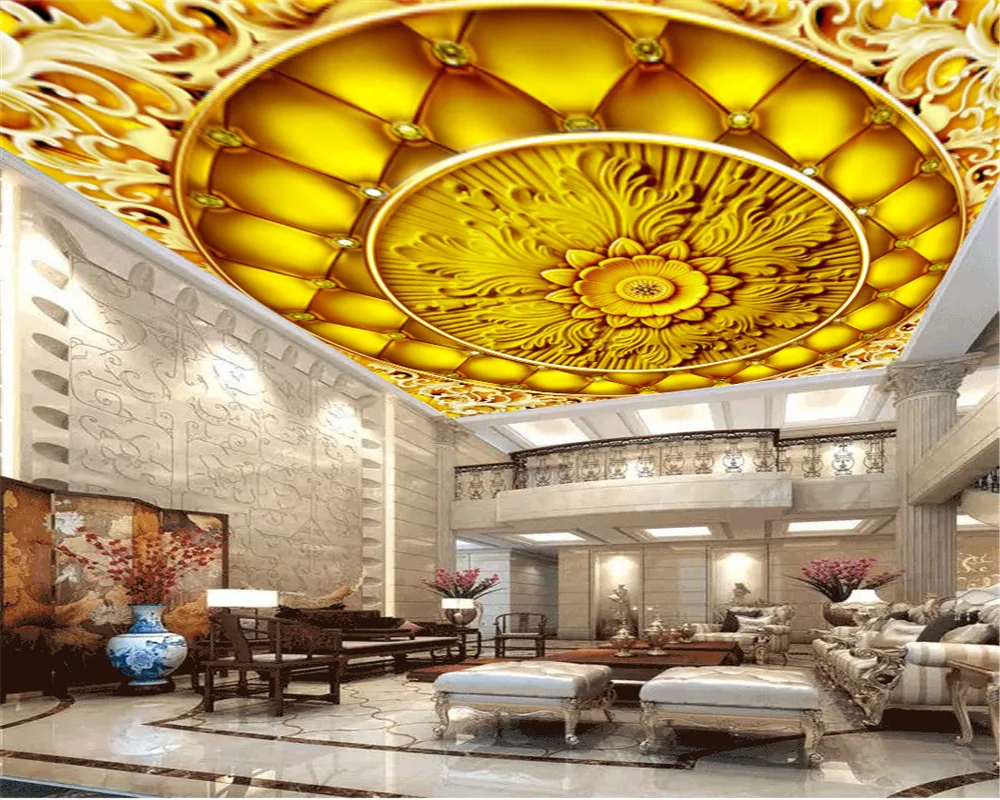 

Wallpaper Embossed Diamond Golden Embossed Flower Premium European Style Zenith Decorative Exquisite Wallpaper