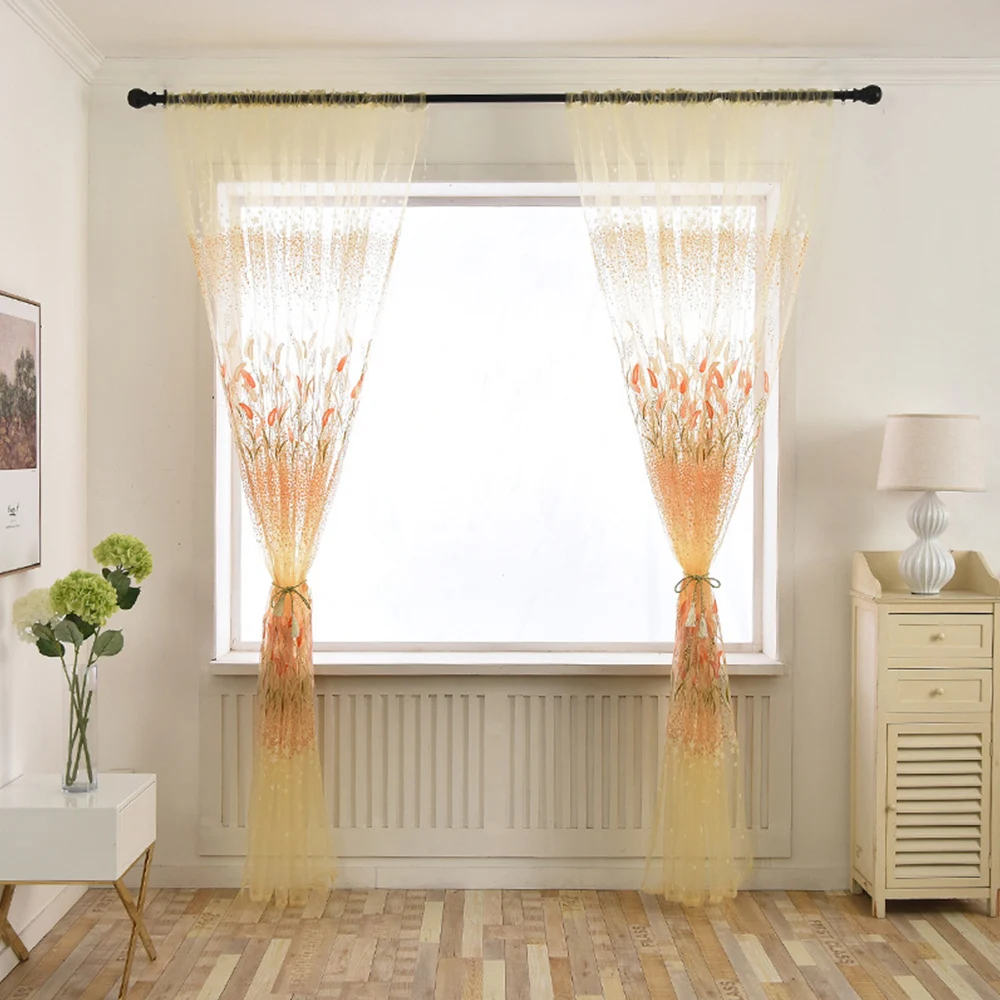 

Classic Bristlegrass Embroidery Window Sheer Curtains for Bedroom Living Room Tulle Stripes Bay Window Balcony Screens Door D40