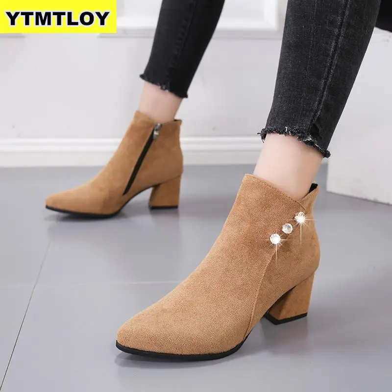

2019 New Dropship Large Sizes 33-41 Trendy Ankle Boots Women Shoes Woman High Heels Shoes Female Fashion Booties Botas Mujer