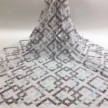 

Off-white Sequined Lace Fabric With 2019 Velvet fabric Embroidery French laces fabrics high quality Black tulle french(3-20-ZZ