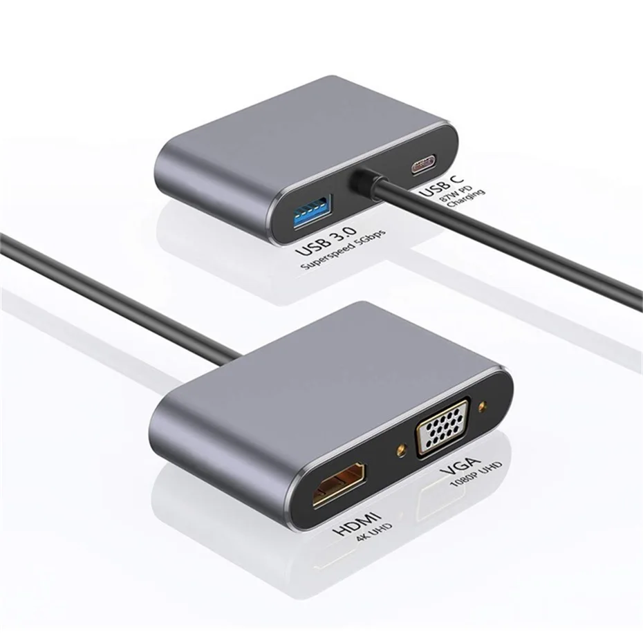 USB C HDMI концентратор 4K адаптер док USB 3,1 Тип C к HDMI VGA PD конвертер Thunderbolt 3 док-станция для MacBook huawei samsung 10 9 - Color: 4in1