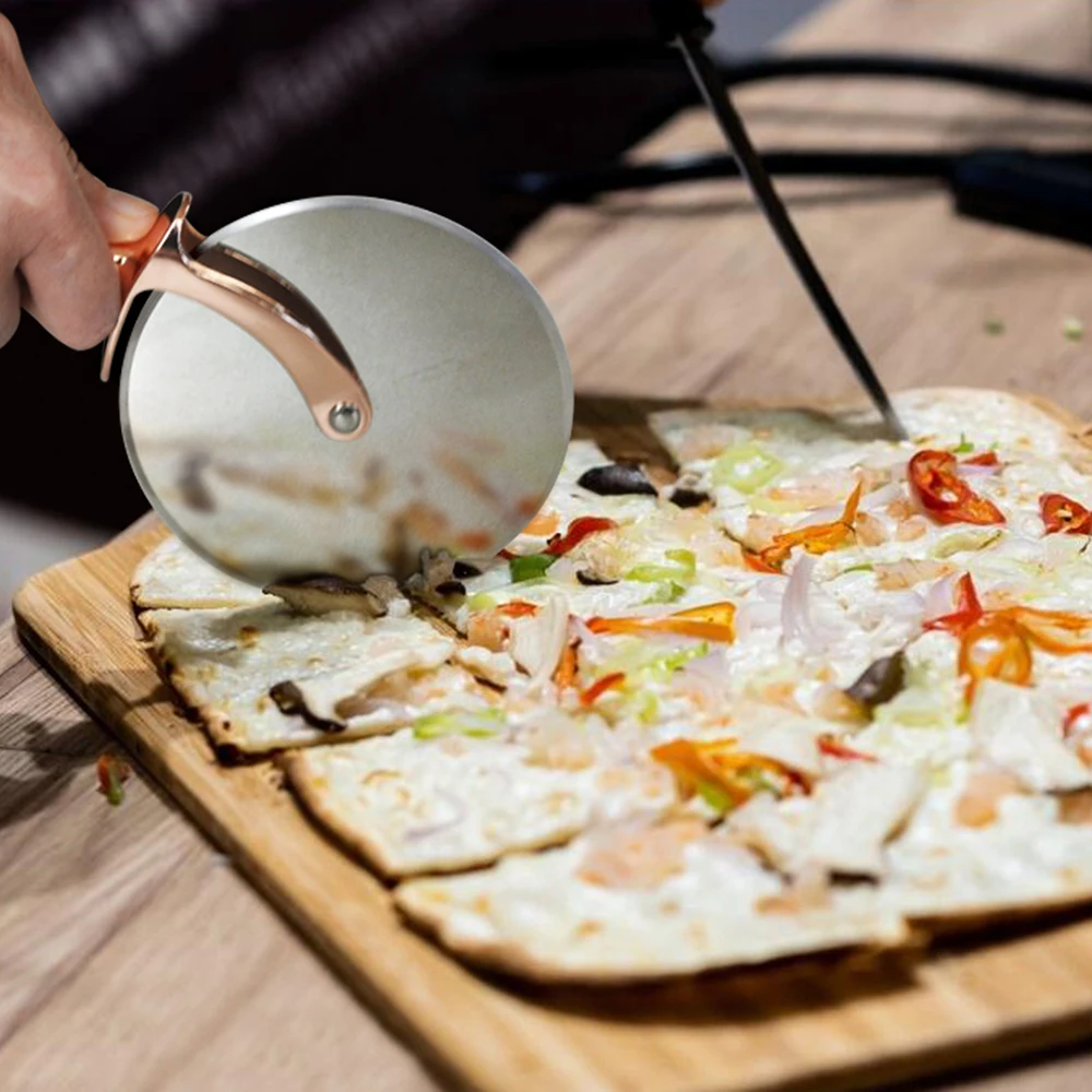 EHZ Pizza Cutter Wheel Food Grade Stainless Steel Cutter Wheel Smooth Rotating Sharp Blade Professional Pizza Rose Gold