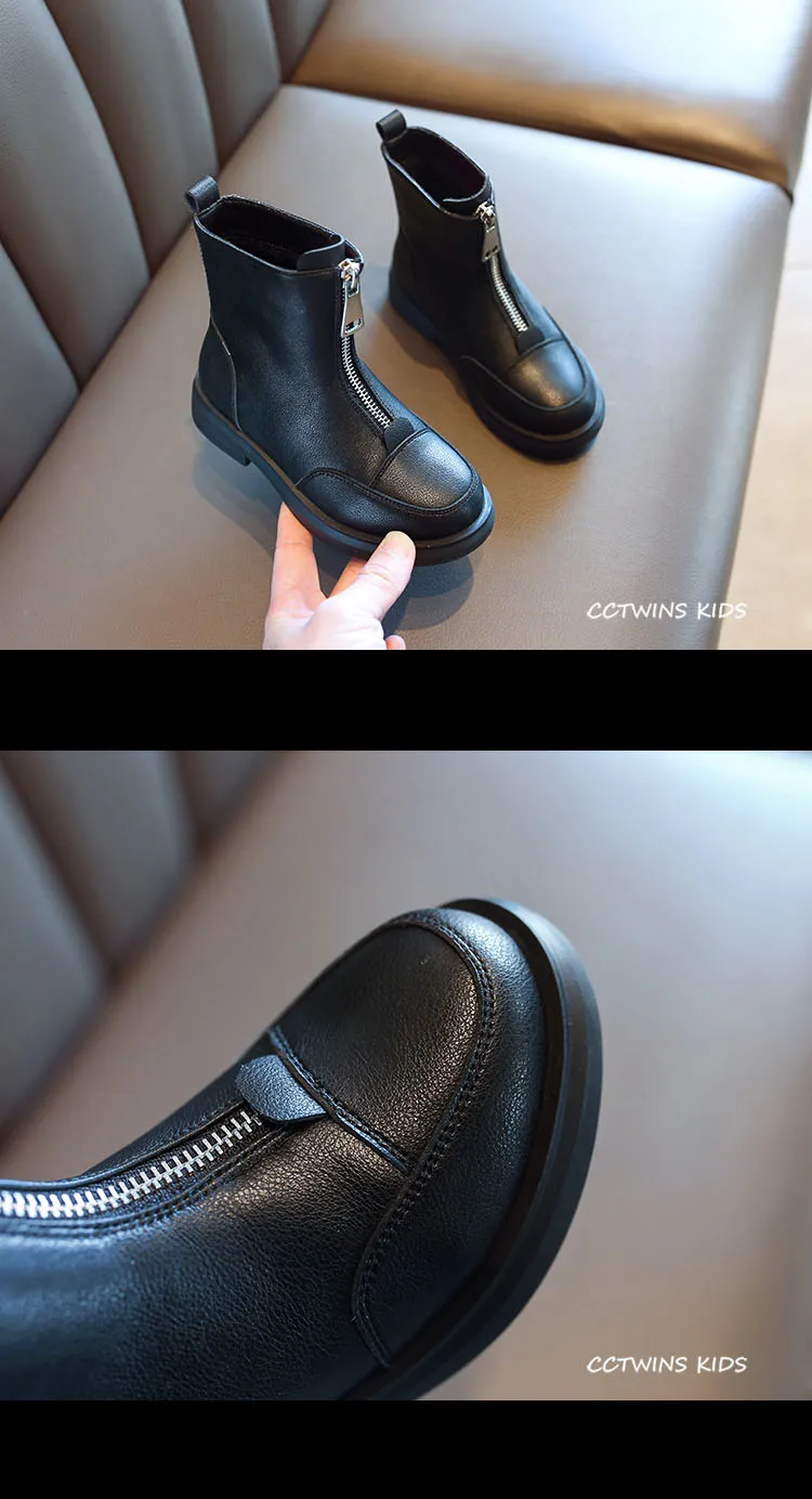 CCTWINS/детская обувь; коллекция года; Сезон Зима; модные черные ботинки для малышей; детская обувь из натуральной кожи; брендовые короткие ботинки для девочек; FB1810