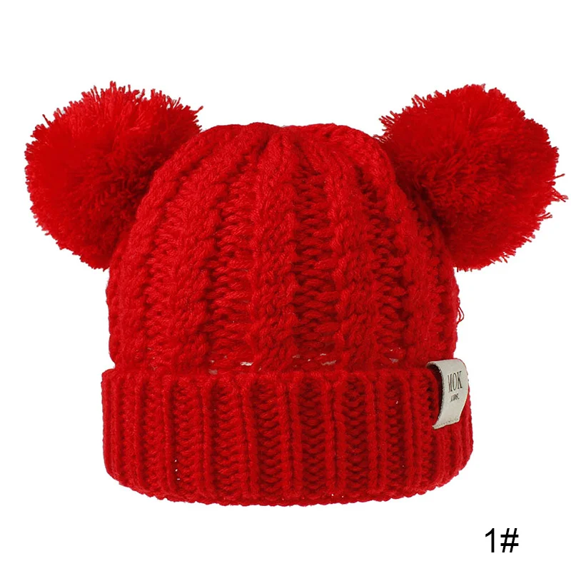 RUINPOP Beanie шляпа с двойным помпоном детская шапка Skullies шапка Детские Зимние трикотажные шапки для детей модный дизайн - Цвет: A