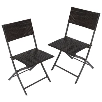 

2PCS Folding Patio Chair Set Outdoor Pool Lawn Portable Wicker Chair