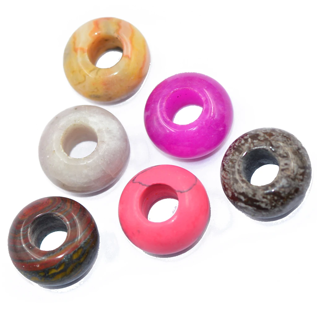 6pcs Mix Jade Jasper Gemstone Large Hole Rondelle Loose Beads Fit Bracelet | Украшения и аксессуары