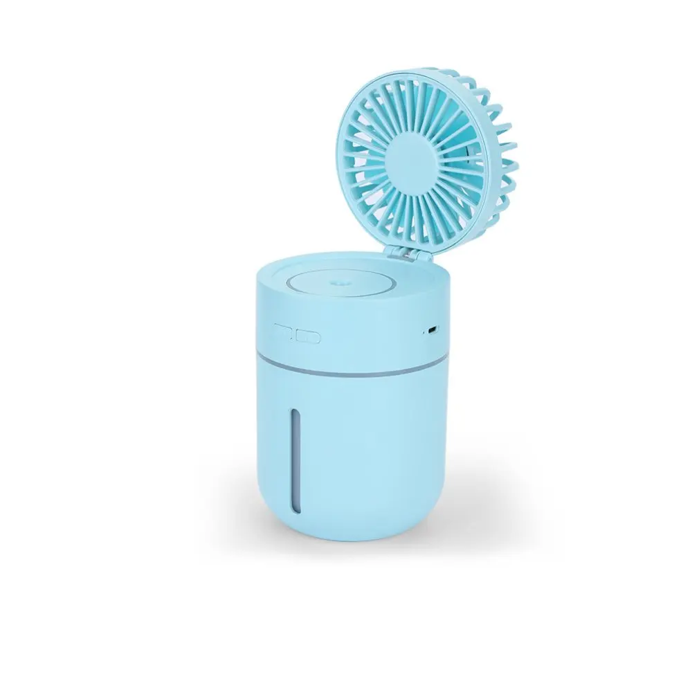 Синий Creative T9usb Rechargeable Atmosphere Light Mini Humidification Desktop Fan Student Summer Portable Small Fan - Цвет: Синий
