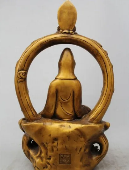 YM 311 2" Китайский, буддийский из бронзы lotus Moon Удобная статуя Guanyin Kwan-Yin