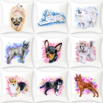 

Cartoon Pug Bulldog Sofa Decorative Cushion Cover Pillow Pillowcase Polyester 45*45 Throw Pillow Home Decor Pillowcover 40887