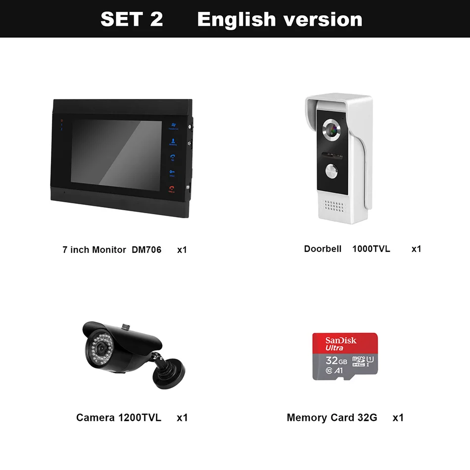 English version HomeFong Проводная видеодомофон с инфракрасной камерой ночного видения Поддержка Запись с обнаружением движения домашняя система безопасности комплекты - Цвет: English version