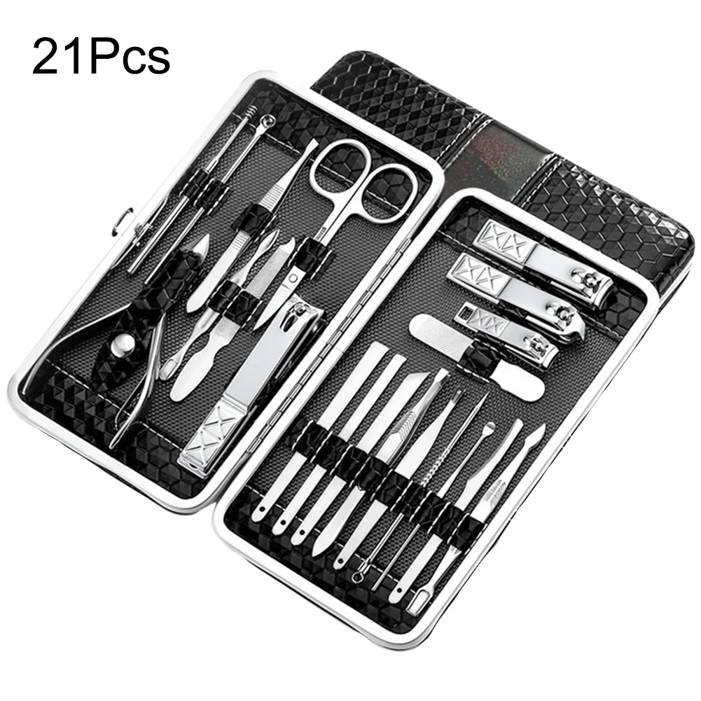 21/18PcsMultifunction Нержавеющая сталь кусачки для ногтей комплект маникюр, щипцы для кутикулы набор педикюра ногтей, для маникюра с чехол Высокое качество