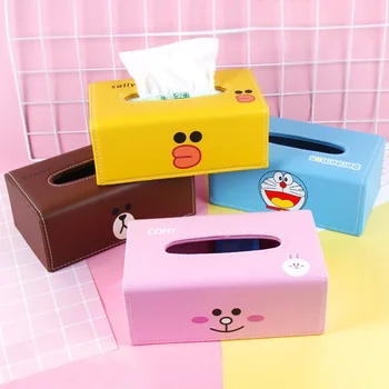 

Cartoon Leather Tissue Boxes Rectangle Car Paper Towel Case Desktop Napkin Organizer Portable Wipe Dispenser Office Organization