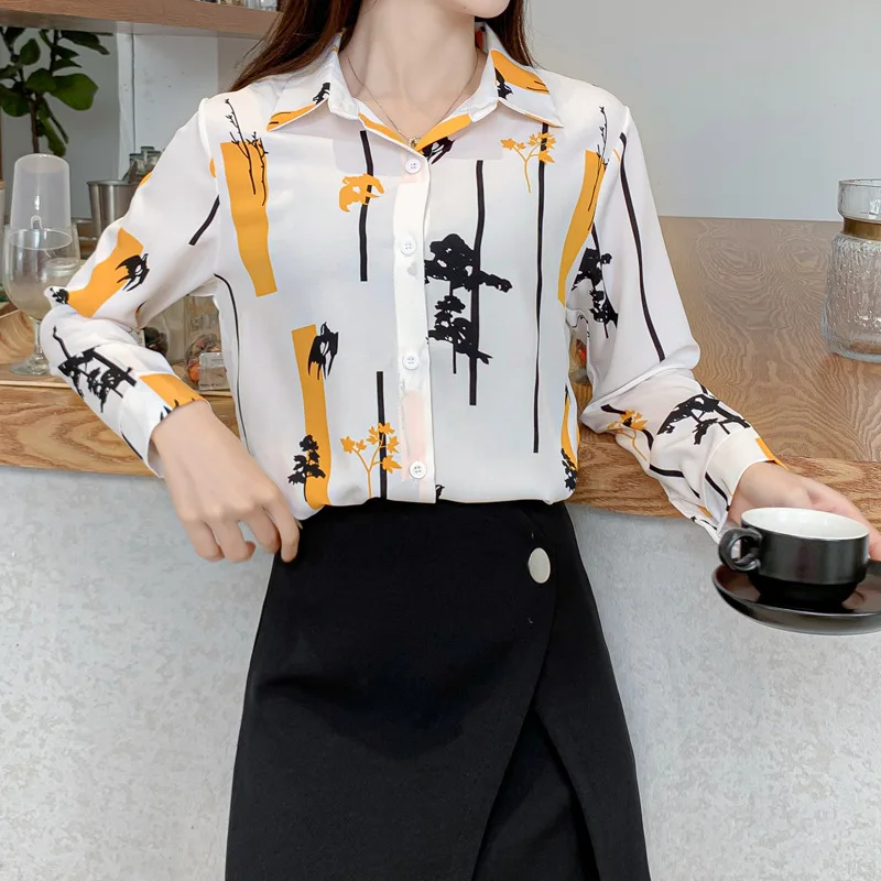 

Women's French Vintage Floral Print Chiffon Shirt, Long Sleeve Blouses, Lady's Design Sense, Spring and Autumn, New, 2023