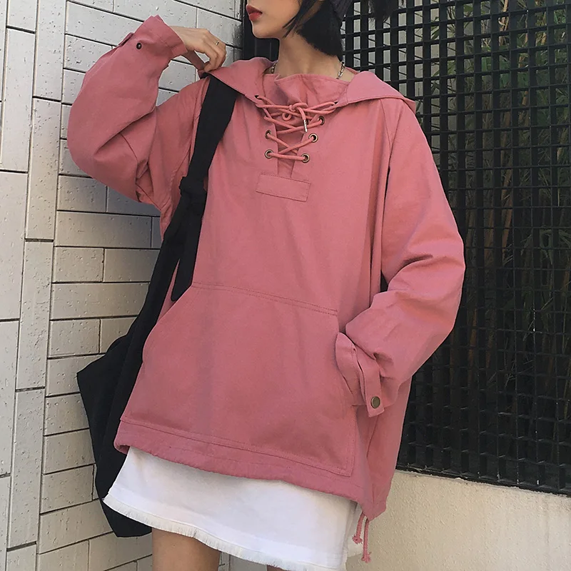 Корейский альбом bf винтажная толстовка панк Ulzzang Куртка хип хоп дропшиппинг Панк Винтаж harajuku одежда с принтом Топ Женская толстовка - Цвет: Розовый
