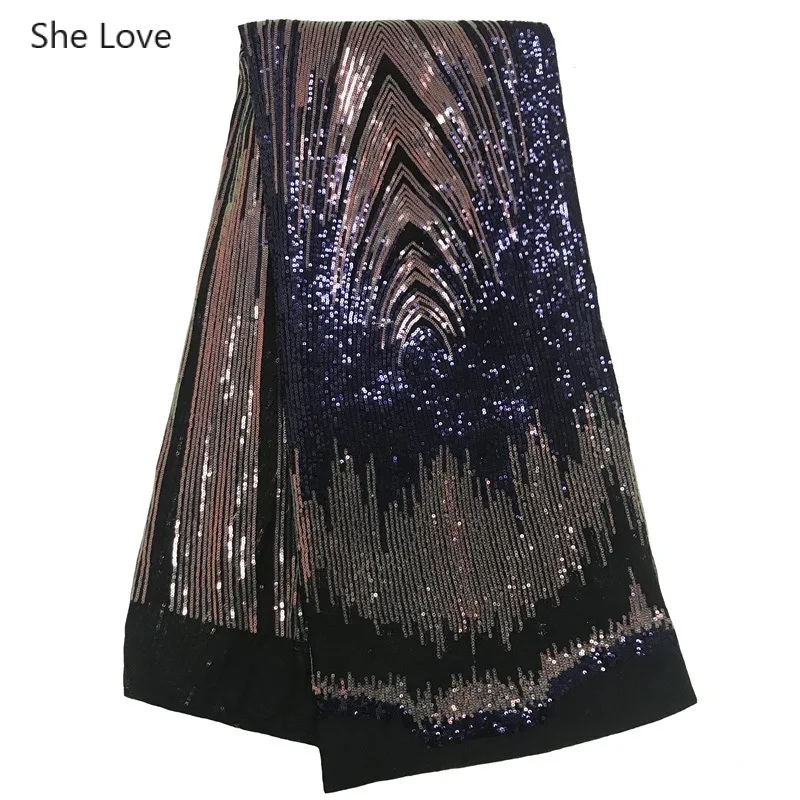 She Love 5 ярдов Африканский тюль кружевная ткань полиэстер нигерийская вышитая блестящая ткань для свадебного платья изготовление подарков