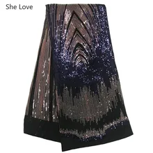 She Love 5 ярдов Африканский тюль кружевная ткань полиэстер нигерийская вышитая блестящая ткань для свадебного платья изготовление подарков