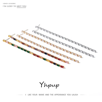 

Yhpup Personality Long Chain Tassel Dangle Earrings High Quality Color Zirconia Earrings for Female Wedding Party S925 Jewelry