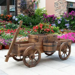 planter garden flower cart wood wagon
