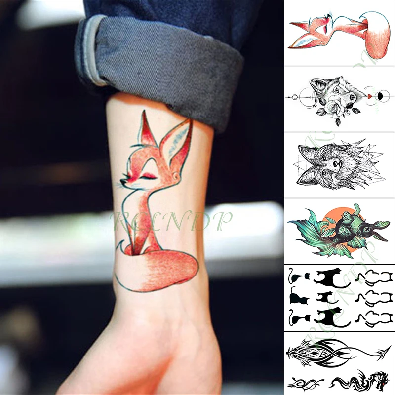 Waterproof Temporary Tattoo Sticker fox wolf cat animal small tatto flash tatoo fake tattoos for girl kid men women | Красота и