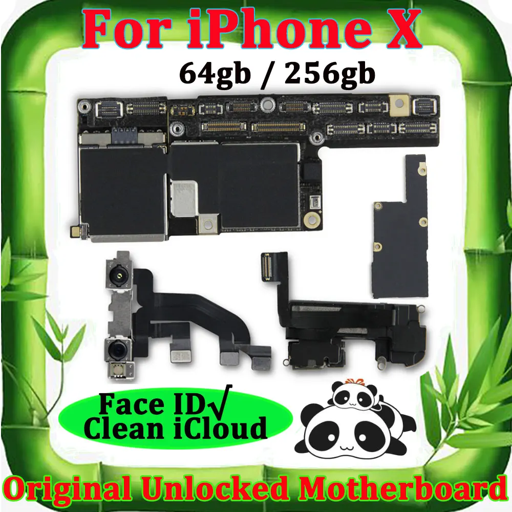 Оригинальная материнская плата для iPhone X, 64g, 256g, Заводская разблокированная материнская плата с лицом ID, IOS, поддержка обновления icloud, разблокированная материнская плата