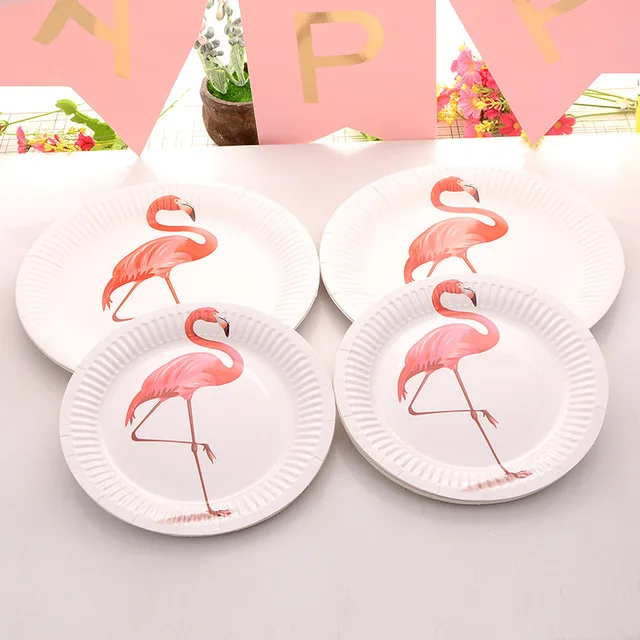 

Flamingo Party Balloons Paper Plates Girl 1st Birthday Party Decorations Kids Tropical Summer Hawaiian Party Tableware Supplies