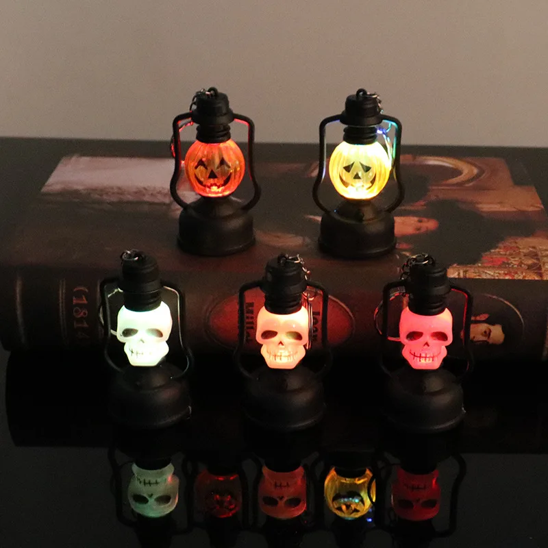 8x4cm Halloween Desktop Decoration Props Pumpkin Skeleton Head Lantern Witch Light Mall Scene Arrangement Supplies