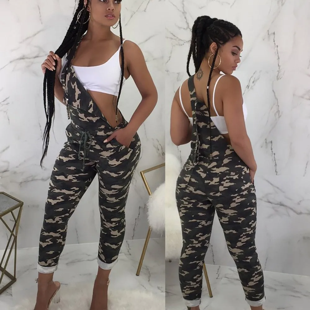 30h  Jump Suit Women Nightclub Bodysuit Camouflage Sling Jumpsuit Strap Casual Trousers Oversized Pants Rompers Dropshipping