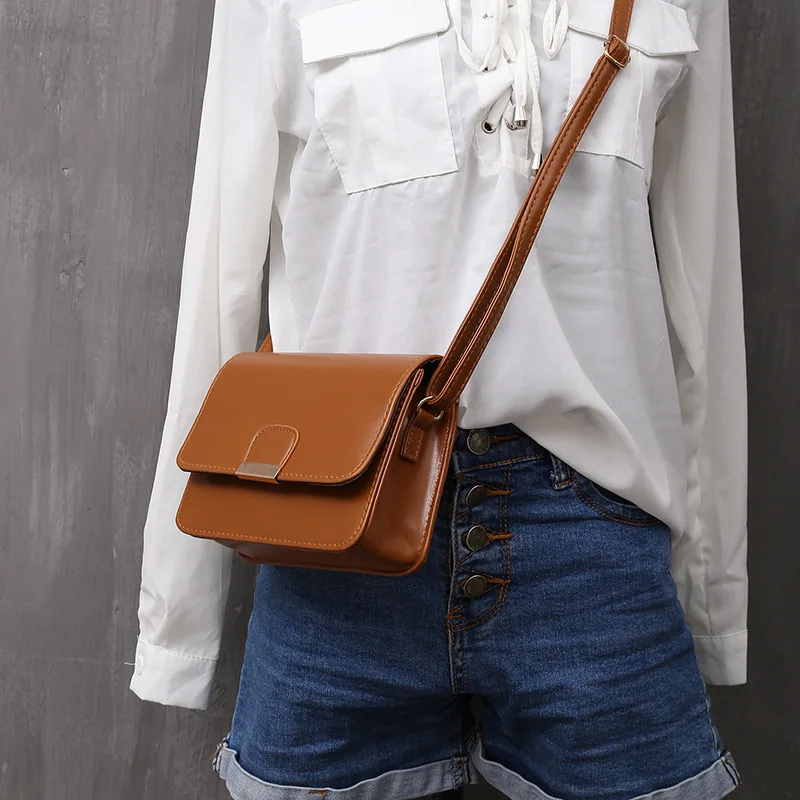 Light Brown Женская модная кожаная простая однотонная сумка, маленькие сумки через плечо, сумки через плечо для девочек, сумки-мессенджеры mochila - Цвет: Light Brown