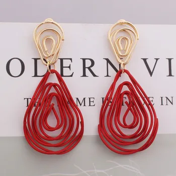 

Hot Sale Waterdrop Pendant Earrings Statement Gold Color Wire Spiral Earrings Metal Maze Party Jewelry Valentine's Day Gift
