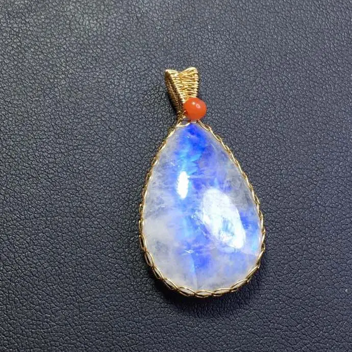 Женский и мужской кулон с голубым лунным камнем ожерелье кристаллом из серебра 925