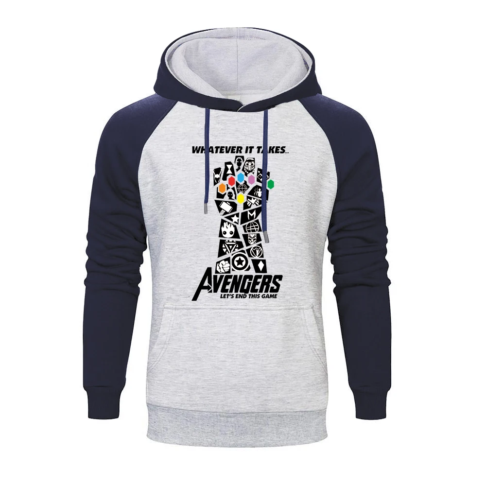 Navy Blue Gray 6 Мужские толстовки с капюшоном реглан с логотипом из фильма Marvel, Мстители, осень, мужские брендовые толстовки Thanos Infinity Gauntlet - Цвет: Navy Blue Gray 6