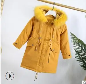 new down jacket girls hooded real fur collar long white duck down jacket tide winter explosion models - Цвет: Цвет: желтый