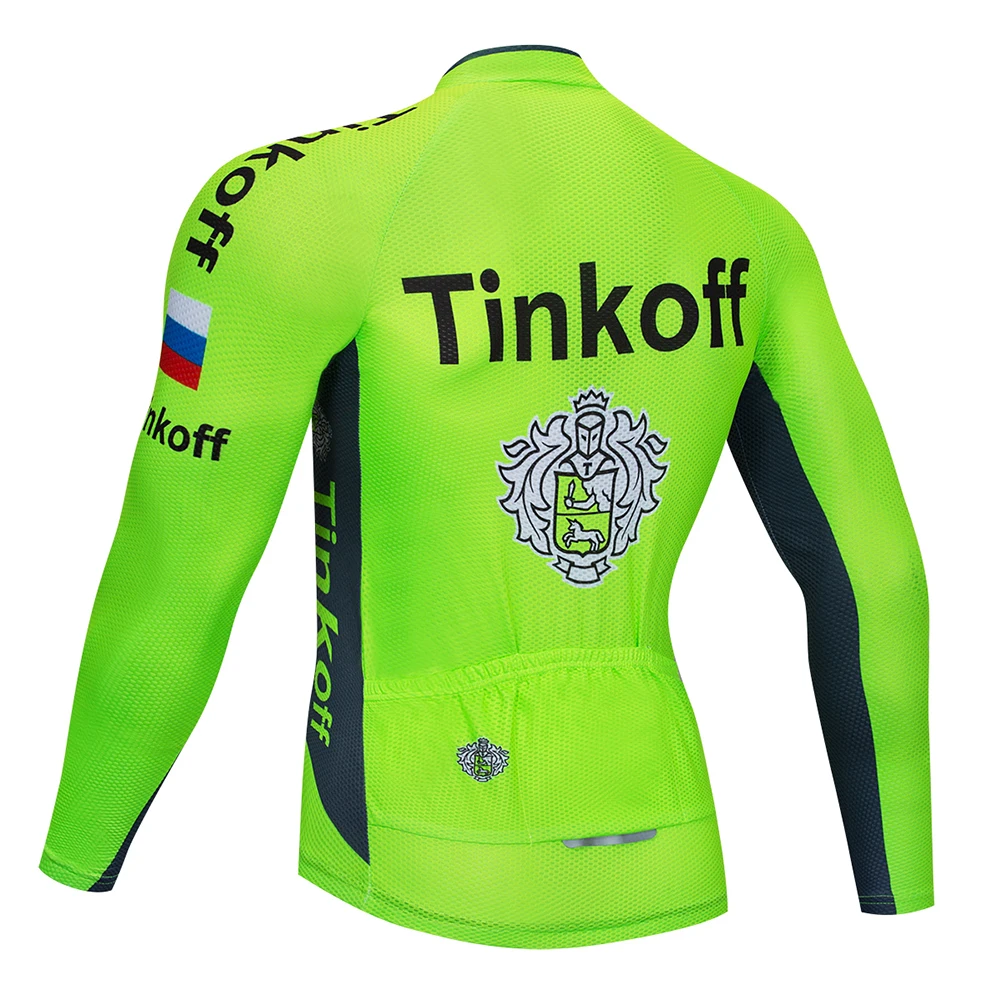 Флуоресцентный зеленый Tinkoff Велоспорт Джерси с длинным рукавом MTB Одежда велосипедная Майо Roupa Ropa De Ciclismo Hombre