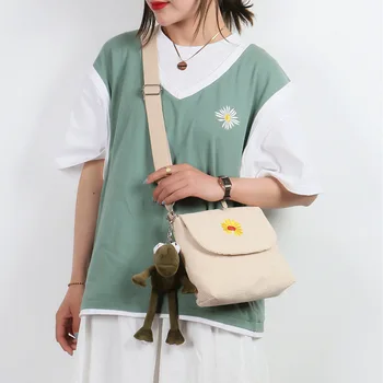 

Korean version of the retro corduroy canvas bag simple magnetic buckle shoulder bag ins Harajuku style student crossbody bag
