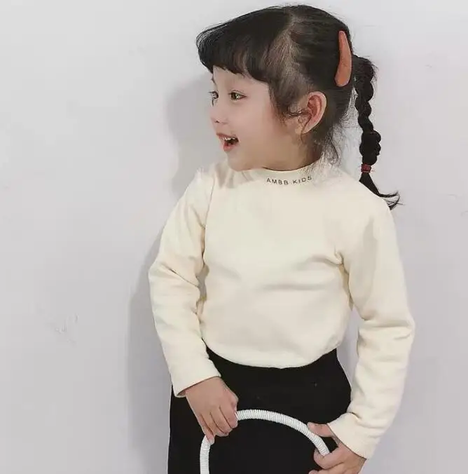 Рубашки для маленьких девочек 1, 2, 3, 4, 5, 6 лет Повседневная рубашка с длинными рукавами и надписью для девочек, хлопковая одежда для малышей Топы, корейская детская одежда - Цвет: Бежевый