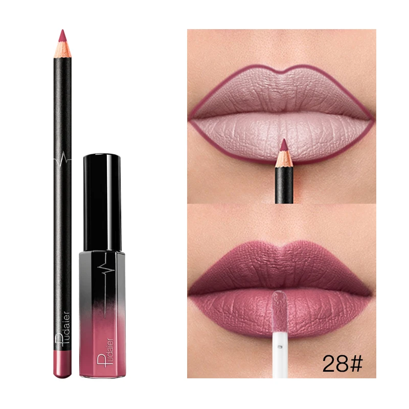 Pudaier Cosmetics 2 шт. бархатная матовая стойкая водостойкая помада, матовая помада для губ, набор, красота, Новое поступление, пигментированные помады - Цвет: 28
