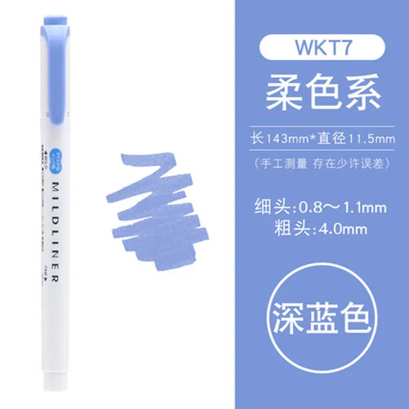 Dark blue 1Pcs Zebra Mildliner маркер ручка WKT7 цветные двойные ручки маркера флуоресцентные маркеры школьные принадлежности канцелярские принадлежности 1 шт - Цвет: Dark blue 1Pcs