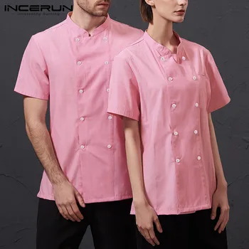 

Men Chef Uniform Solid Short Sleeve Kitchen Shirt Double Breasted Restaurant Food Service Breathable Unisex Chef Jackets INCERUN