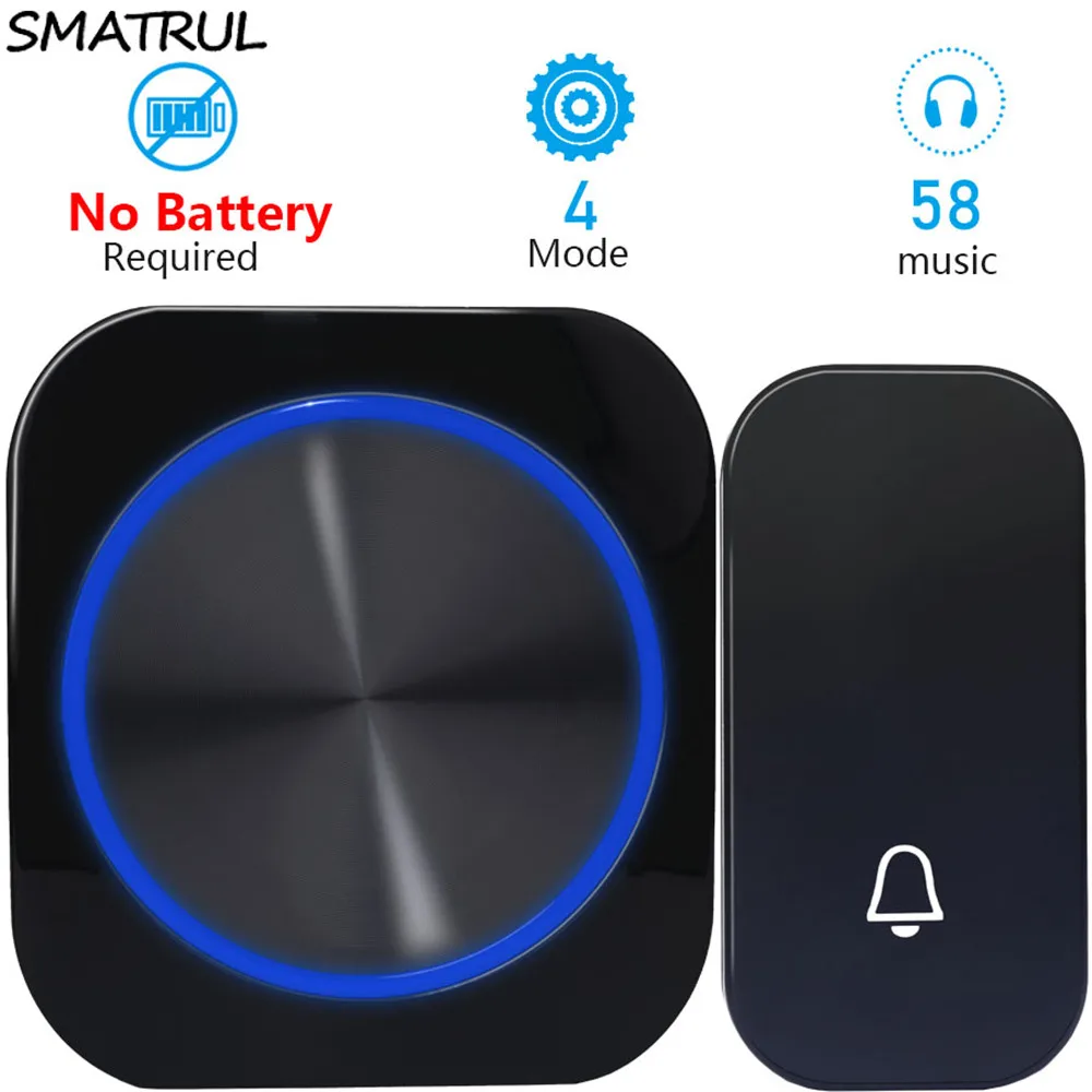 Smatrul autoalimentado impermeable timbre inalámbrico noche sin batería UE plug Home inalámbrico timbre de la Puerta 1 2 botón 1 2 receptor|wireless doorbell|waterproof wireless doorbellwireless waterproof doorbell - AliExpress - Casa inteligente