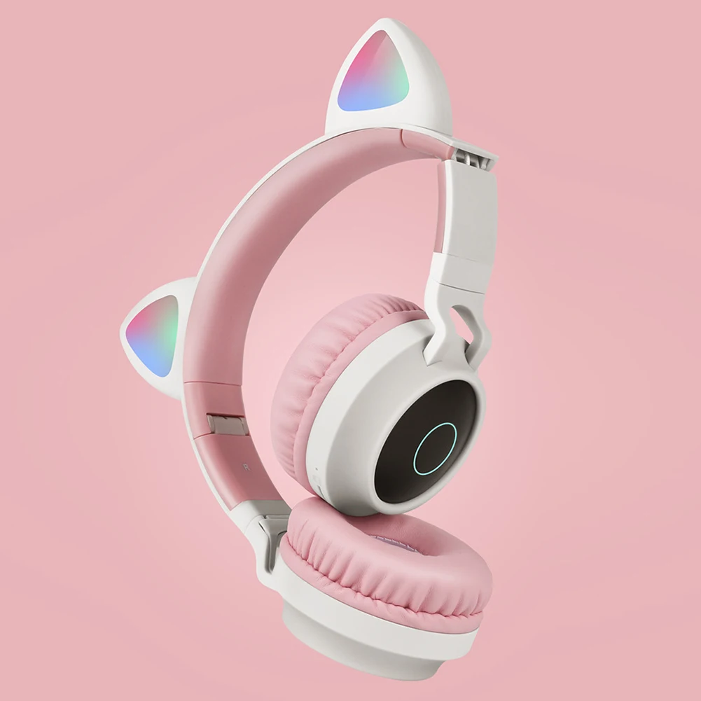 LED Cat Ear Headphones Bluetooth 5 0 Noise Cancelling Adults Kids girl Headset Support TF Card FM Radio With Mic