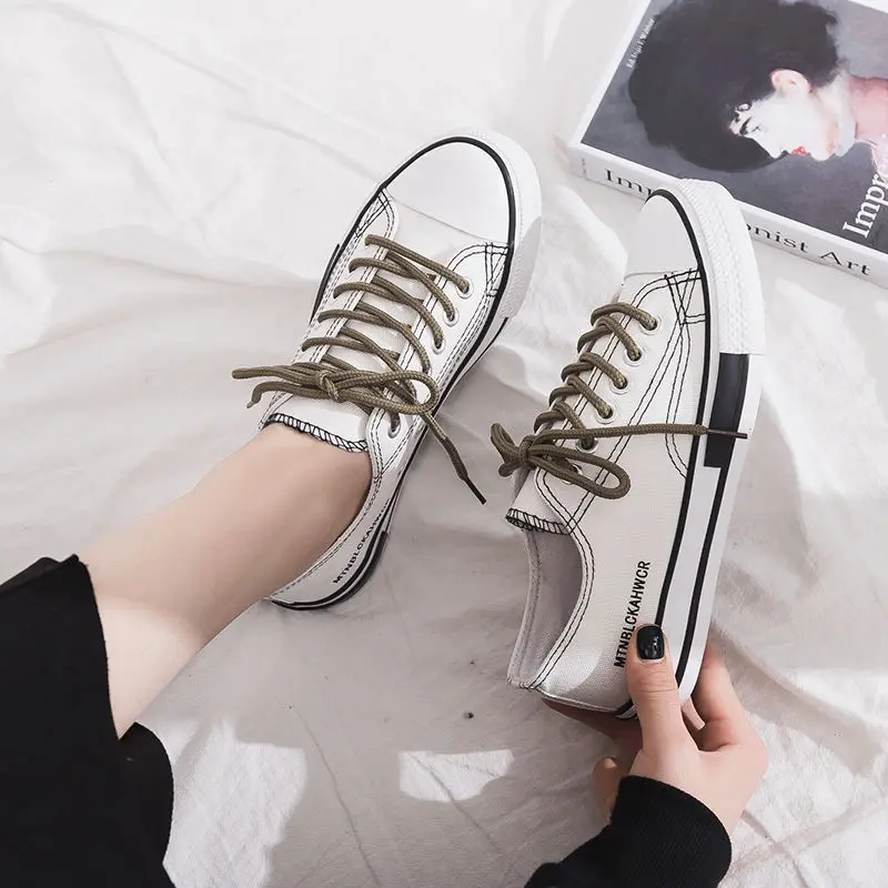 

INS Canvas Shoes Women's 2019 New Style Versatile Korean-style Harajuku Ulzzang Students Casual Board Shoes Hong Kong Style Whit