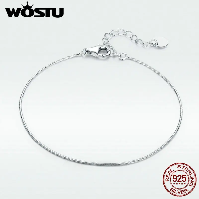 WOSTU Настоящее 925 пробы Серебряный Простой браслет Нежный Змеиный браслет для женщин Свадебная мода хорошее ювелирное изделие DXB153