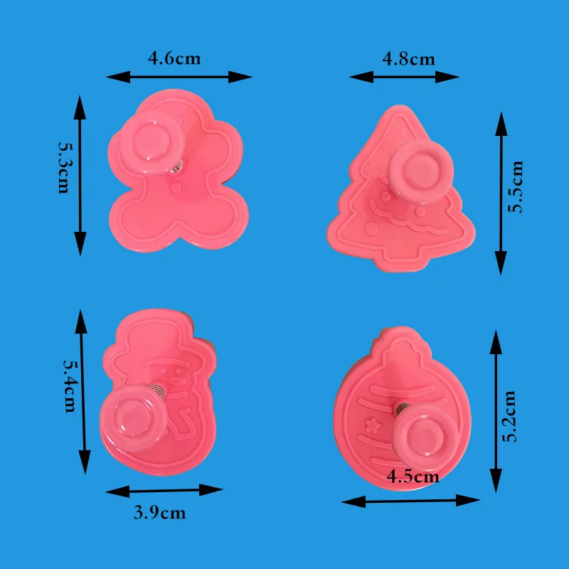 4Pcs Christmas Cookie Biscuit Plunger Cutter Mould Fondant Cake Mold Baking