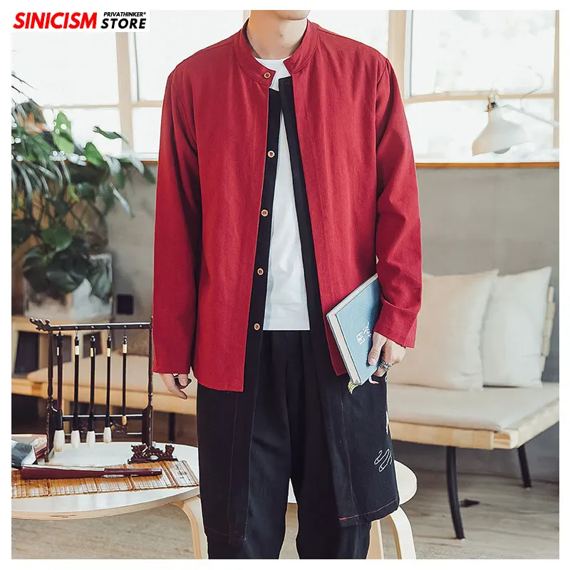 Sinicism Store, мужской комплект из двух предметов с вышивкой, Тренч, мужские длинные Лоскутные пальто в китайском стиле, мужские осенние, винтажные свободные тренчи - Цвет: WaiRedNeiBlack