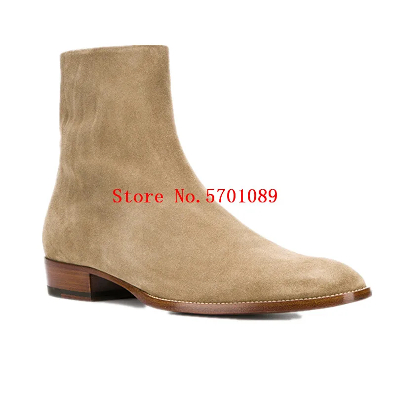 

Man Handmade Chelsea Boots Side Zip Suede London British Rock Roll Martin Ankle Boots Pull On Fashion Shoes