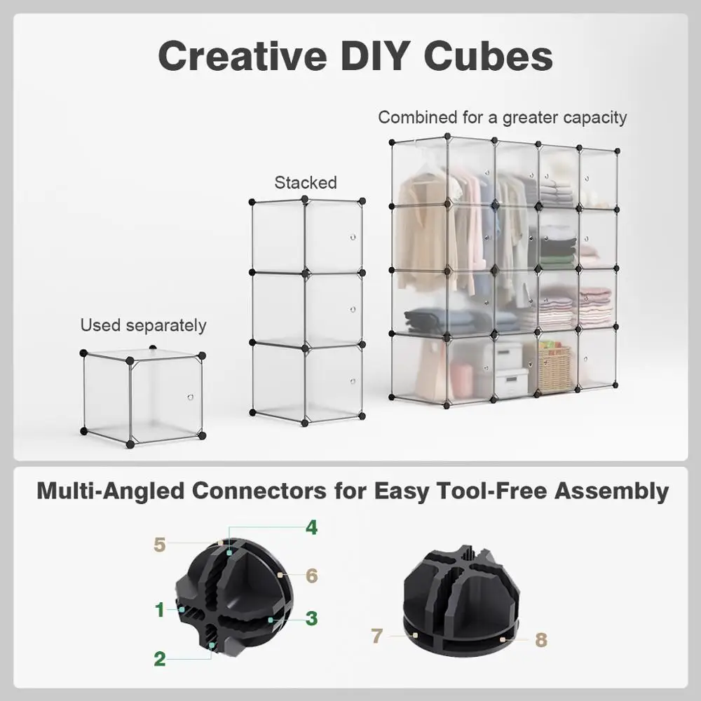 LANGRIA 16 Cube DIY Modular Organizer MutifunctionalWith PVC Panel Plastic Cube Closet Wardrobes Transparent Home Furniture LANGRIA 16 Cube DIY Modular Organizer MutifunctionalWith PVC Panel Plastic Cube Closet Wardrobes Transparent Home Furniture