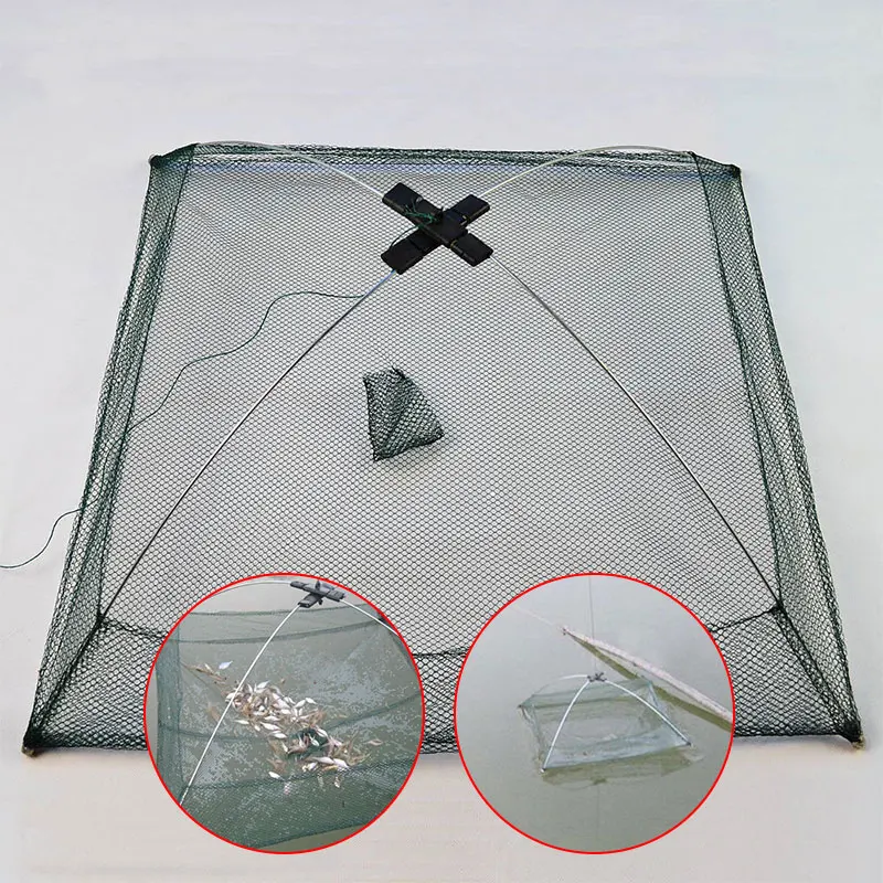 60*60cm Nylon Fishing Cage Fish Bag Hand Throw Net Portable Fishing Net Fishery Green Practical Shrimp Cage Durable Fish Supply