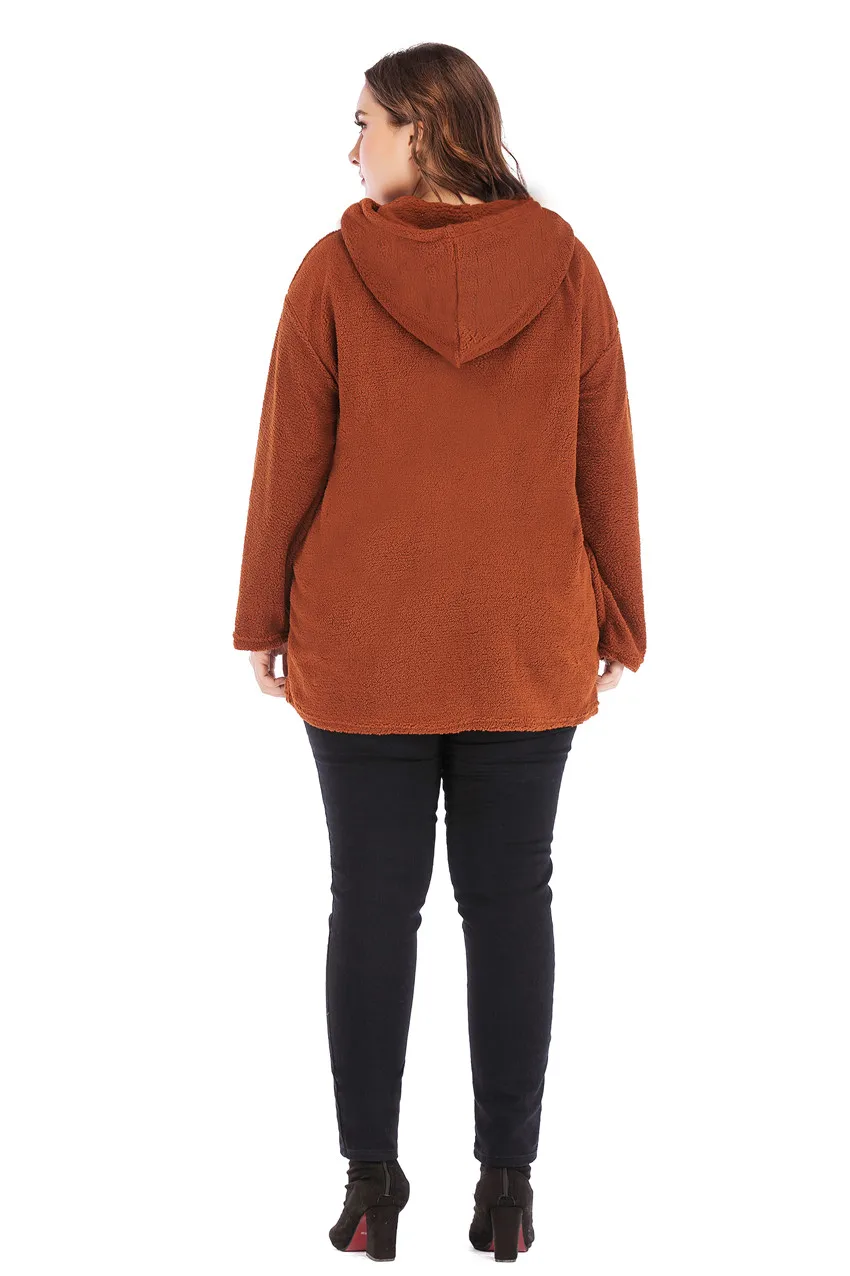 new large size Zipper Kangaroo Pocket Sweatshirts Female Teddy Faux Fur Coat Women Fleece Casual Streetwear Chic Hoodies