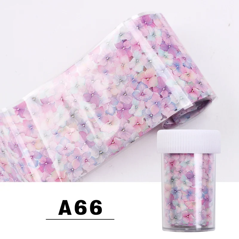 A66 Nail Foil 1 коробка 4*100 см Фольга переводная наклейка для ногтей Наклейка s цветы обертывания Маникюр Клей слайдер для украшения ногтей - Цвет: A66 Nail Foil