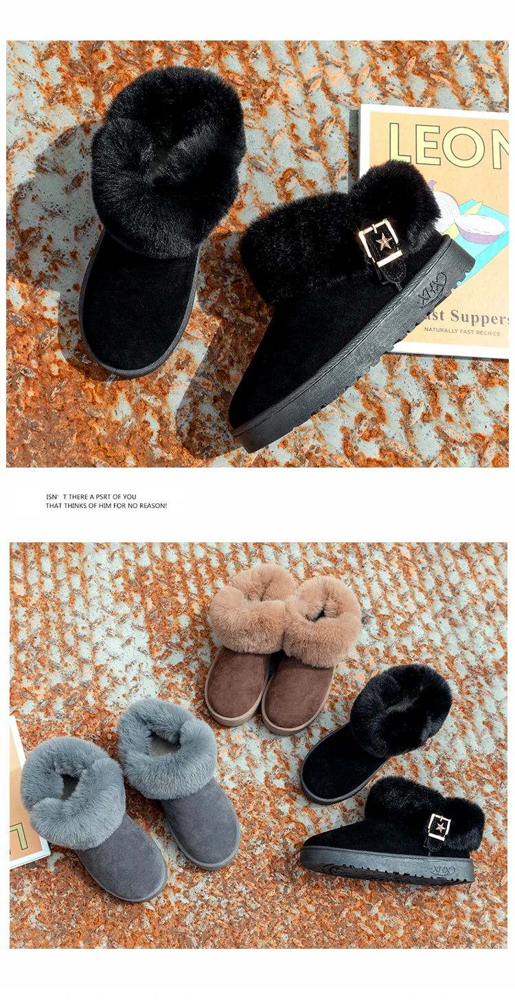 Botines mujer; коллекция года; зимние ботинки с пряжкой; женские зимние ботинки с круглым носком; удобные короткие плюшевые однотонные меховые ботильоны для женщин